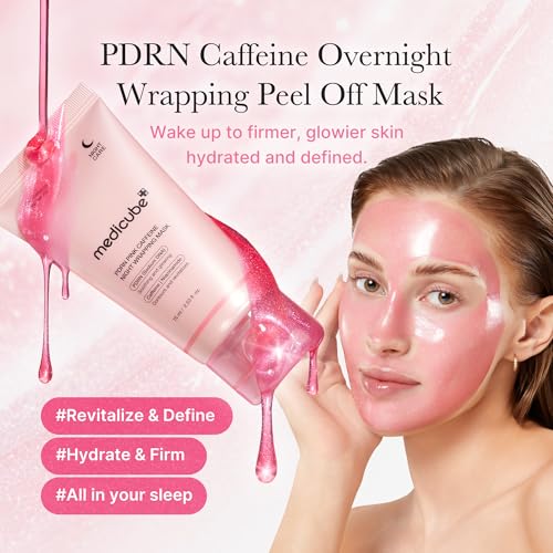 medicube Korean Overnight Glow Mask Trio: PDRN Caffeine & Collagen & Kojic Acid Turmeric 2.0 Overnight Wrapping Peel Off Facial Mask and Jelly Brush