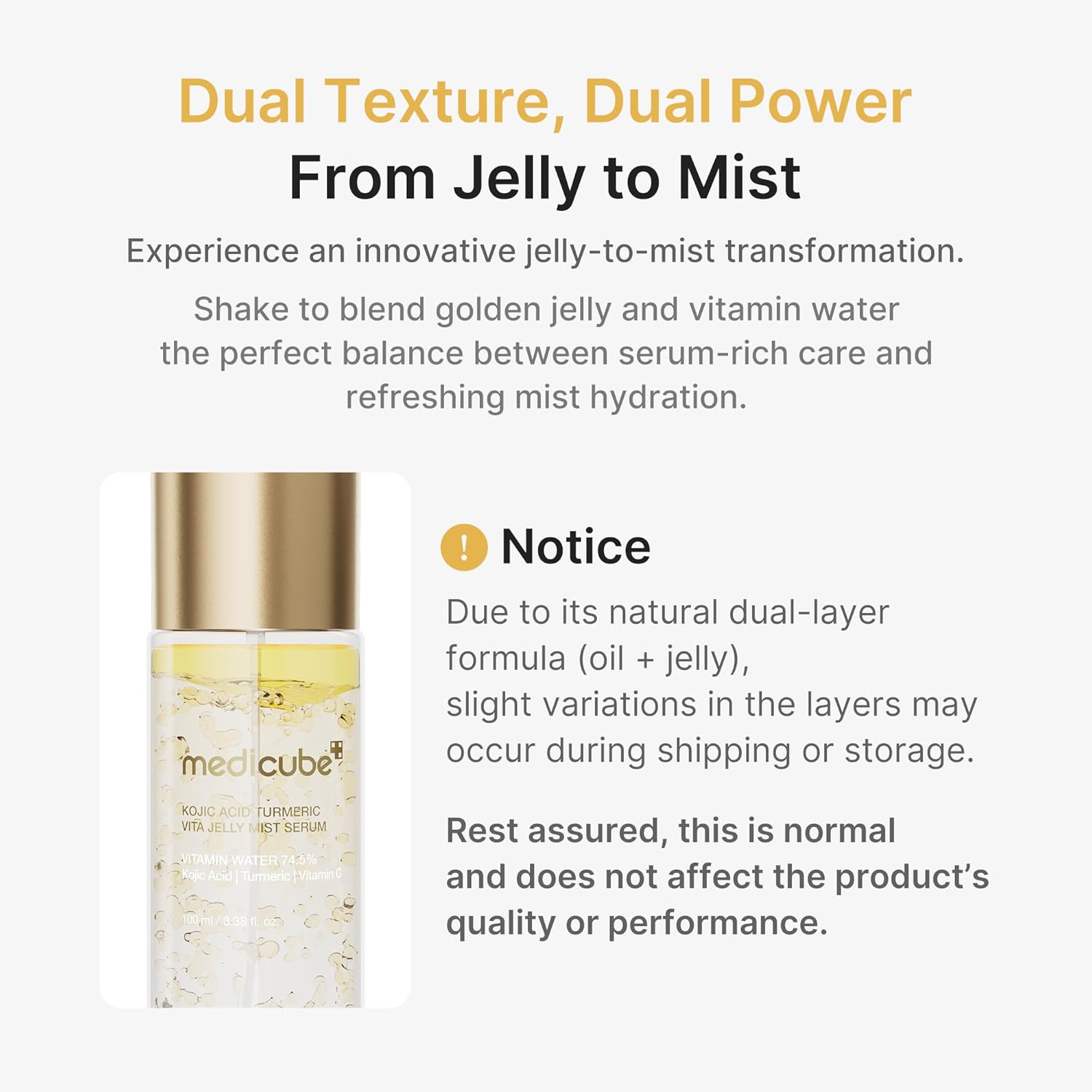 medicube Jelly Mist Serum with Kojic Acid Turmeric | 2-in-1 Daily Facial Spray and Serum | Vitamin C, Turmeric, Panthenol for Hydrating, Calming Care | Lightweight, Refreshing Mist | 2.02 fl.oz