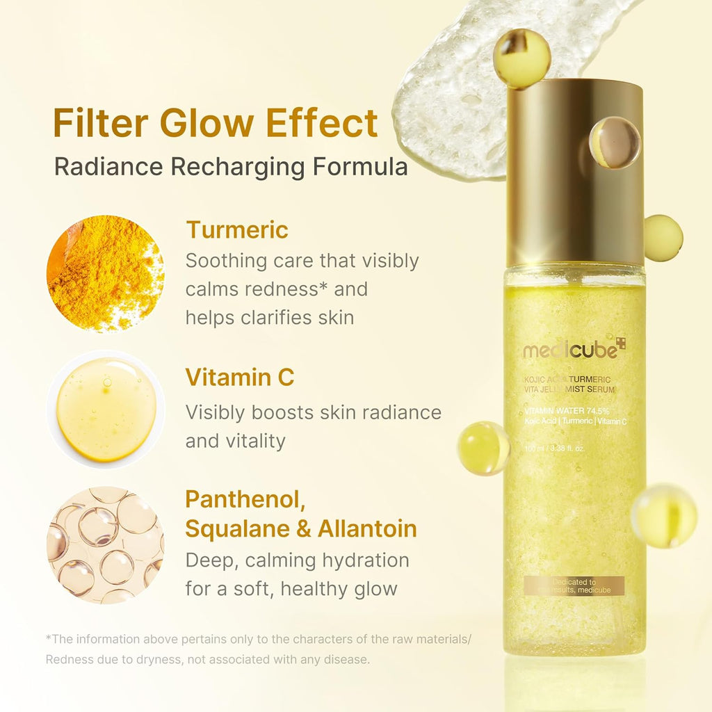 medicube Jelly Mist Serum with Kojic Acid Turmeric | 2-in-1 Daily Facial Spray and Serum | Vitamin C, Turmeric, Panthenol for Hydrating, Calming Care | Lightweight, Refreshing Mist | 2.02 fl.oz