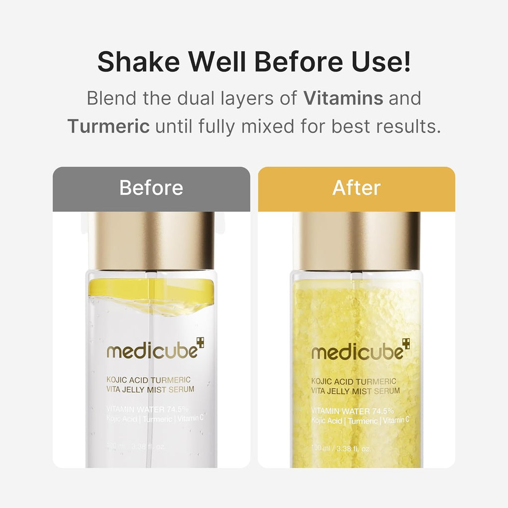 medicube Jelly Mist Serum with Kojic Acid Turmeric | 2-in-1 Daily Facial Spray and Serum | Vitamin C, Turmeric, Panthenol for Hydrating, Calming Care | Lightweight, Refreshing Mist | 2.02 fl.oz