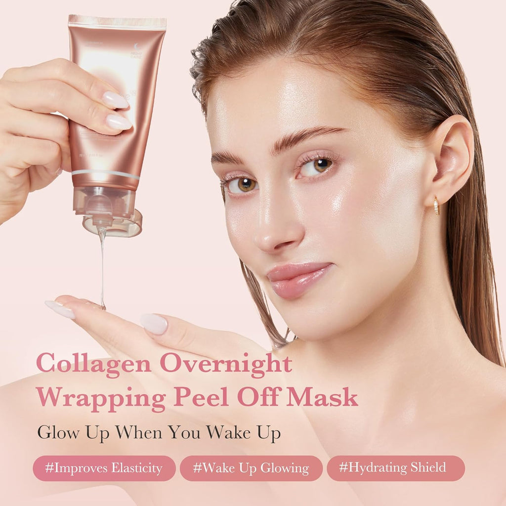 medicube Korean Overnight Glow Mask Trio: PDRN Caffeine & Collagen & Kojic Acid Turmeric 2.0 Overnight Wrapping Peel Off Facial Mask and Jelly Brush